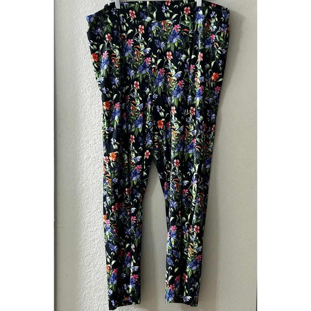 Brooke Shields Timeless Floral Print Pull On Pants Black Multi 2XP Plus Petite